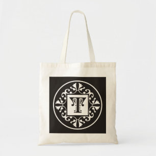 Tote Bag Monogramme personnalisé dans T ~Initial noir et