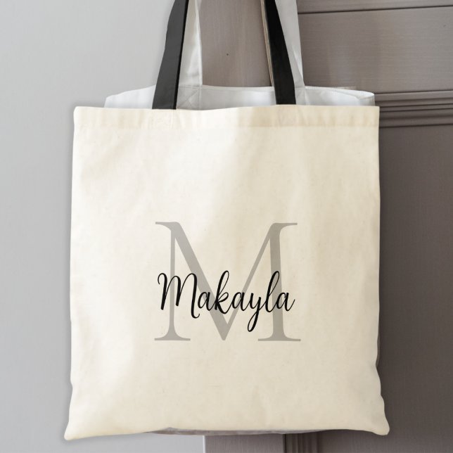 Tote Bag Monogramme Personnalisé Élégant Moderne Noir (Créateur téléchargé)