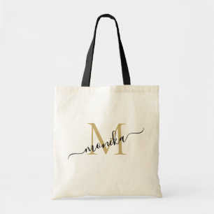 Tote Bag Monogramme Personnalisé Élégant Or et Noir