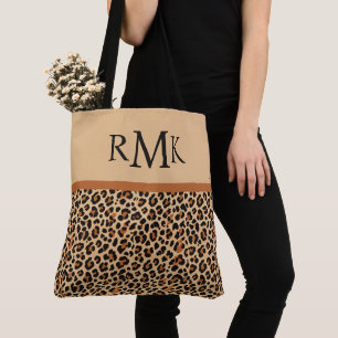 Tote Bag Monogramme personnalisé Empreinte de léopard beige