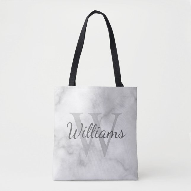 Tote Bag Monogramme personnalisé et apparence de marbre de  (Devant)