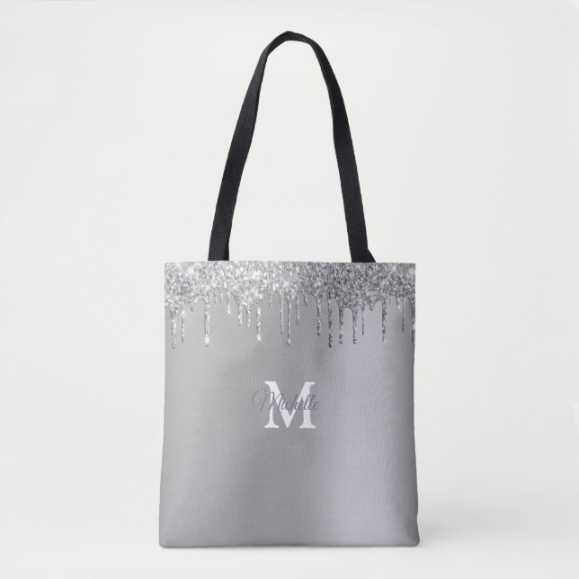 Tote Bag Monogramme personnalisé Glam Silver Parties scinti (Devant)