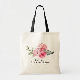 Tote Bag Monogramme personnalisé Hibiscus floral tropical
