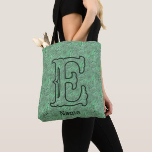 Tote Bag Monogramme personnalisé initial nom floral vert