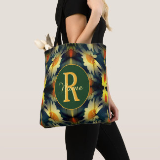 Tote Bag Monogramme personnalisé initial prénom Art floral 
