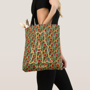 Tote Bag Monogramme personnalisé initial prénom fleurs de m