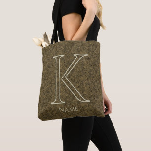 Tote Bag Monogramme personnalisé initiale nom feuille flora