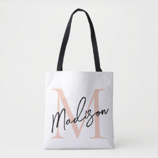 Tote Bag Monogramme Personnalisé Moderne Élégant Rose Gold