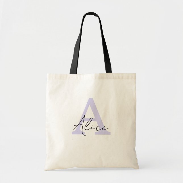 Tote Bag Monogramme Personnalisé Moderne et Élégant Lilas (Devant)