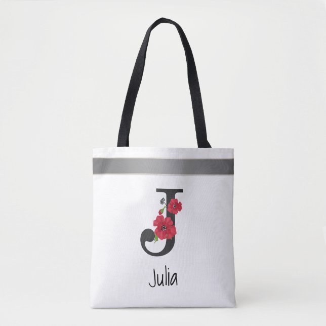 Tote Bag monogramme personnalisé modifiable j texte fleur r (Devant)