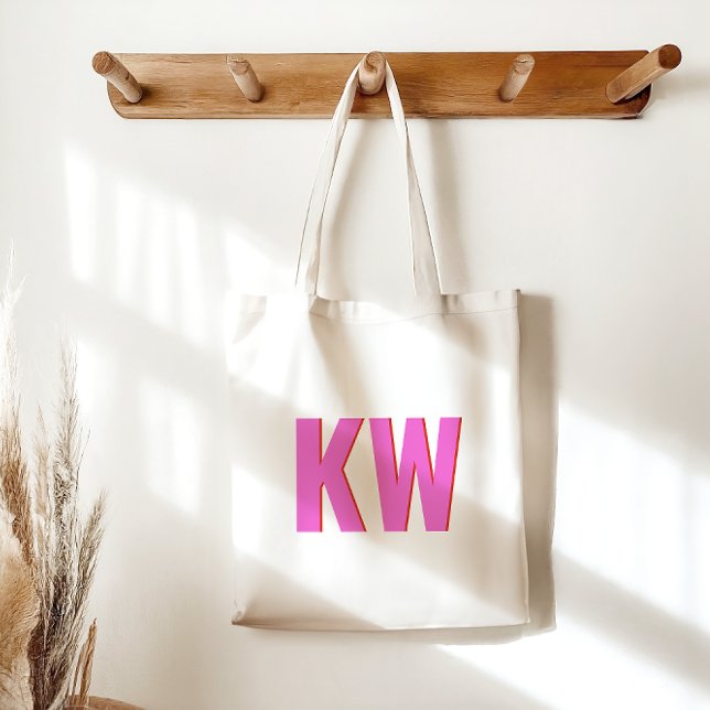 Tote Bag Monogramme Personnalisé Ombre Rose Rouge Moderne (Créateur téléchargé)