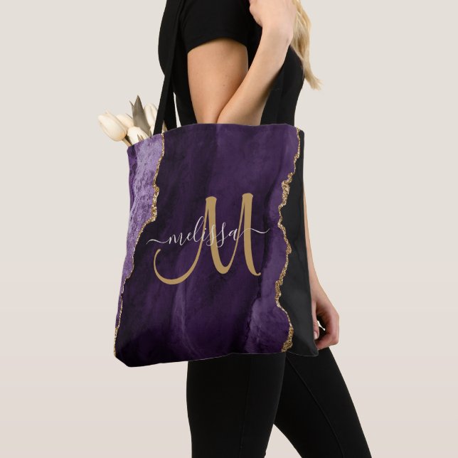 Tote Bag Monogramme personnalisé Parties scintillant or vio (De près)