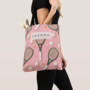 Tote Bag Monogramme Personnalisé Retro Tennis Racket Motif