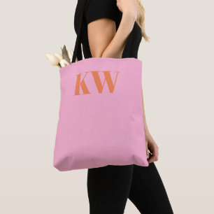 Tote Bag Monogramme personnalisé rose orange moderne initia