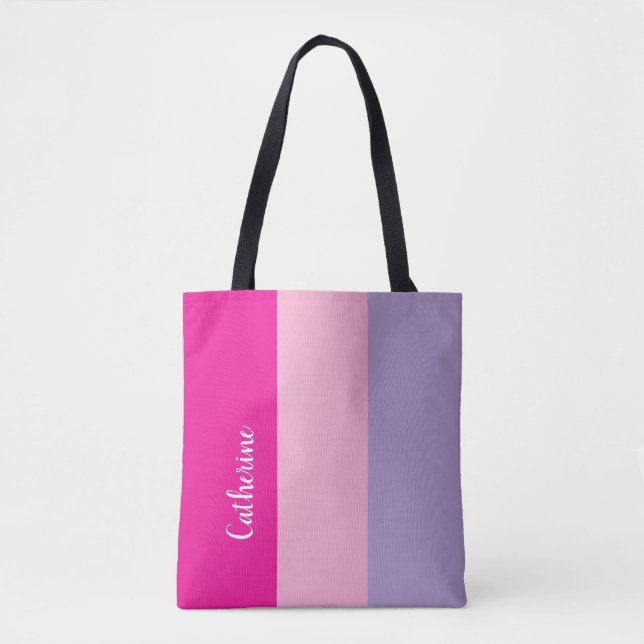 Tote Bag Monogramme personnalisé, tri-ton rose chaud  (Devant)