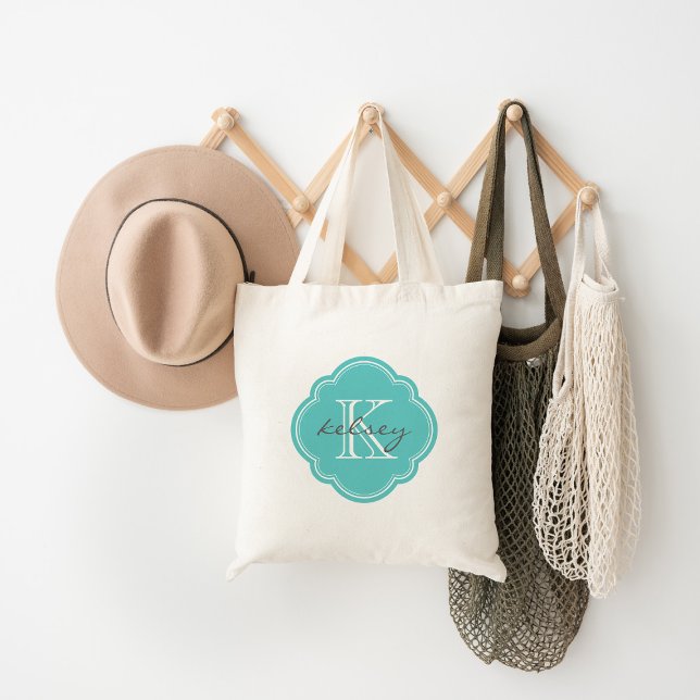 Tote Bag Monogramme personnalisé Turquoise (Créateur téléchargé)