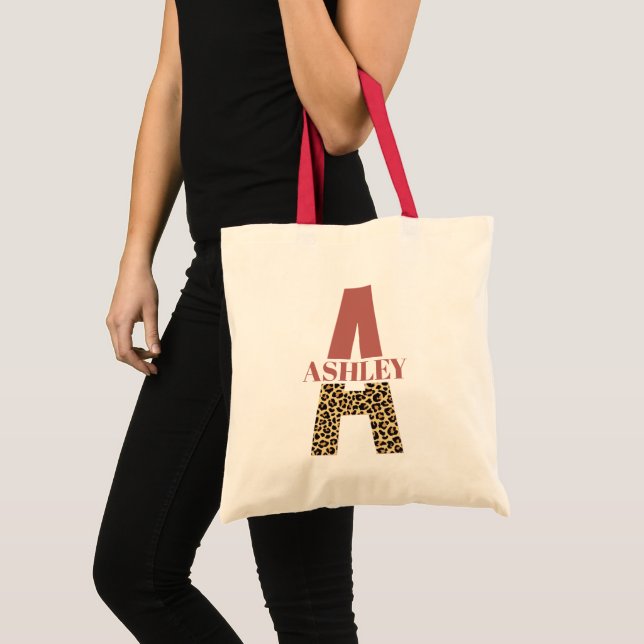 Tote Bag Monogramme personnalisé Un Empreinte de léopard ro (Devant (produit))