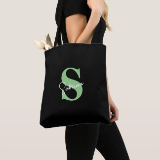 Tote Bag Monogramme personnalisé vert sauge minimaliste mod