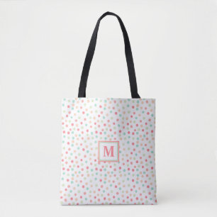 Tote Bag Monogramme Polka-point mignon en rose, bleu et ver
