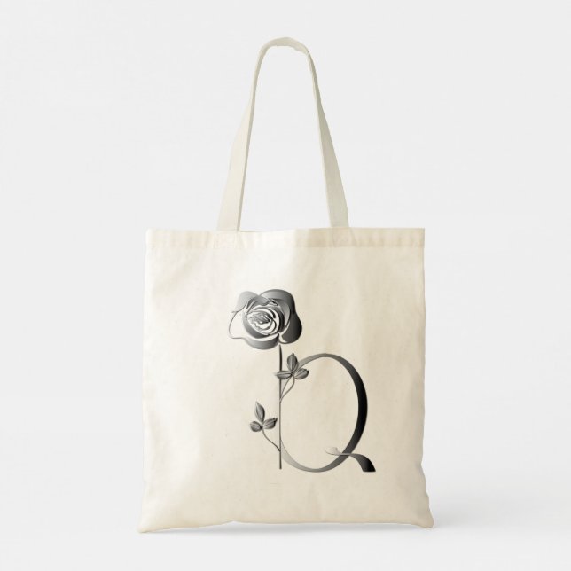 Tote Bag Monogramme Q écrit à la main avec Rose (Dos)