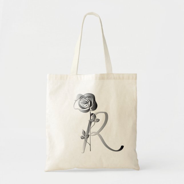 Tote Bag Monogramme R manuscrit avec Rose (Devant)