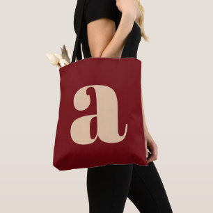 Tote Bag Monogramme rétro moderne rouge foncé gras initial