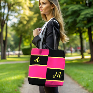 Tote Bag Monogramme rose bloc couleur chic