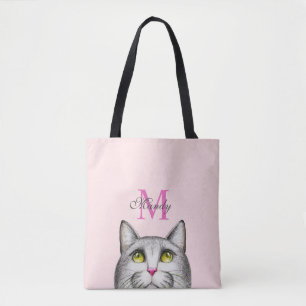 Tote Bag Monogramme Rose Chaud Et Gris Sur Le Visage De Cha