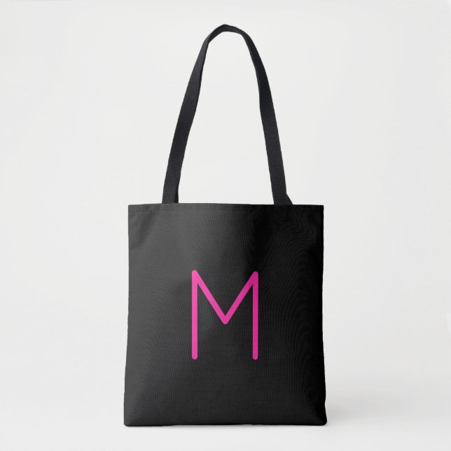 Tote Bag Monogramme rose et noir moderne modifiable (Devant)