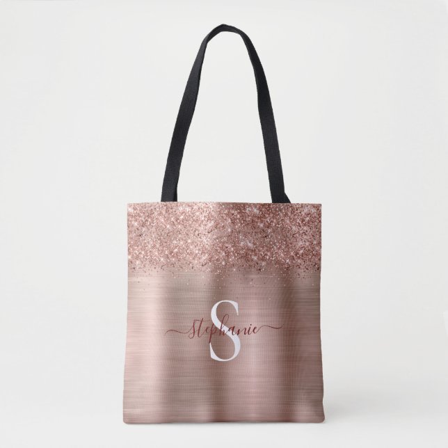 Tote Bag Monogramme rose Gold Faux Parties scintillant Girl (Devant)