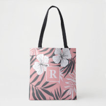 Monogramme rose Hibiscus tropical personnalisé