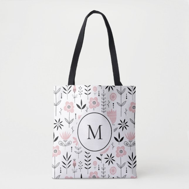 Tote Bag Monogramme rose scandinave (Devant)