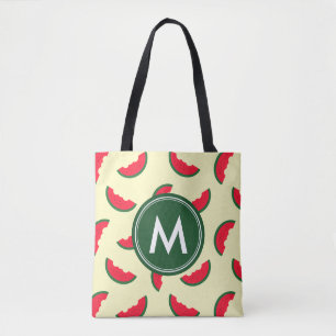 Tote Bag Monogramme rouge de motif de pastèque d'été fru