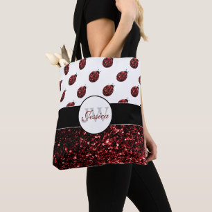 Tote Bag Monogramme rouge foncé coccinelle faux parties sci
