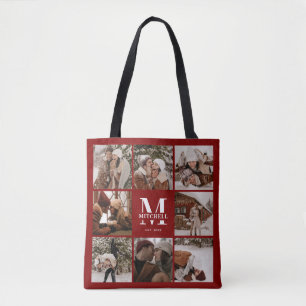Tote Bag Monogramme rouge moderne et collection photo perso