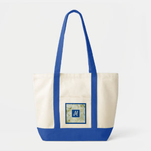 Tote Bag Monogramme royal bleu initial sur les fleurs de ro