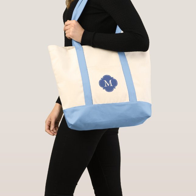 Tote Bag Monogramme Royal Blue personnalisé Quatrefoil (Devant (produit))
