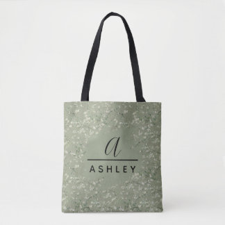 Tote Bag Monogramme Sage Vert Fleur de Cerisier de Van Gogh
