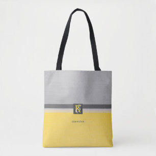 Tote Bag Monogramme simple à deux tons jaune et gris des i