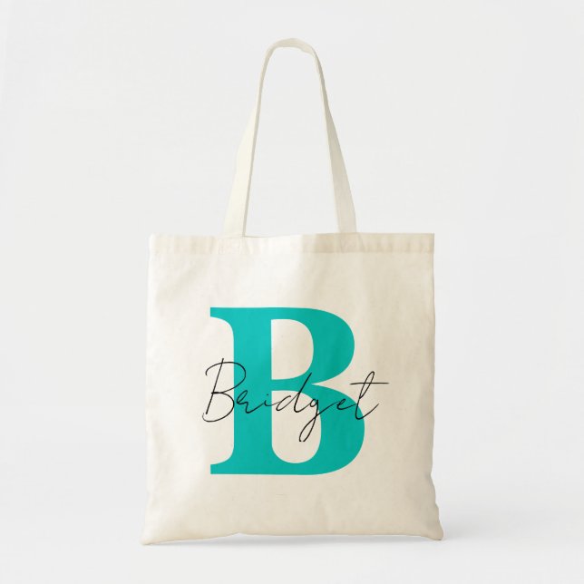 Tote Bag Monogramme simple et nom Calligraphie moderne (Devant)