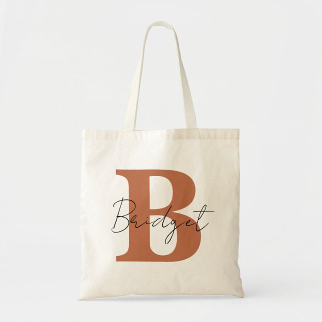 Tote Bag Monogramme simple et nom Calligraphie moderne (Devant)