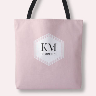 Tote Bag Monogramme Simple Rose Élégant Moderne Nom Personn