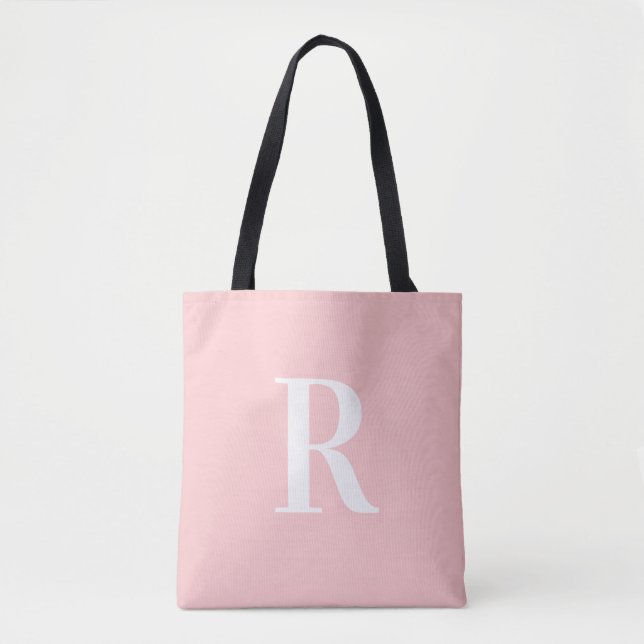 Tote Bag Monogramme simple rose moderne (Devant)