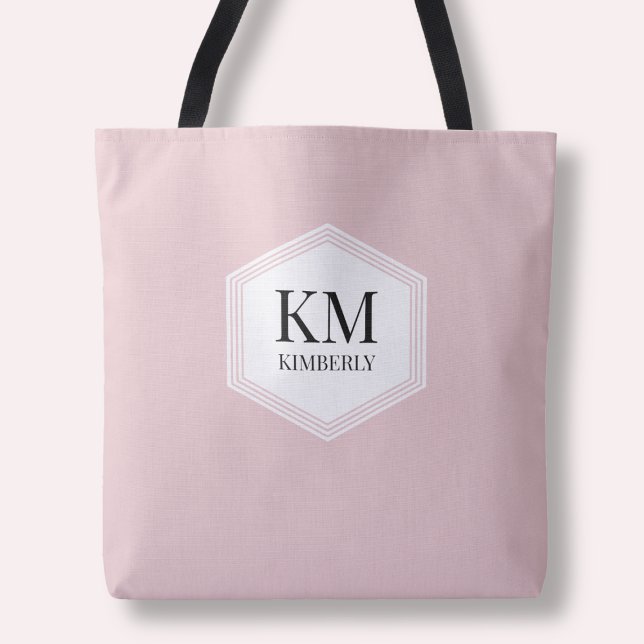 Tote Bag Monogramme simple rose moderne élégant Nom personn (Simple Monogram Pink Modern Elegant Custom Name Tote Bag)