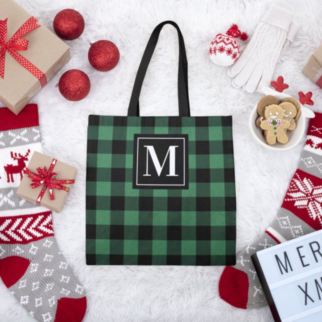 Tote Bag Monogramme sur mesure à base de buffle vert et noi (Créateur téléchargé)