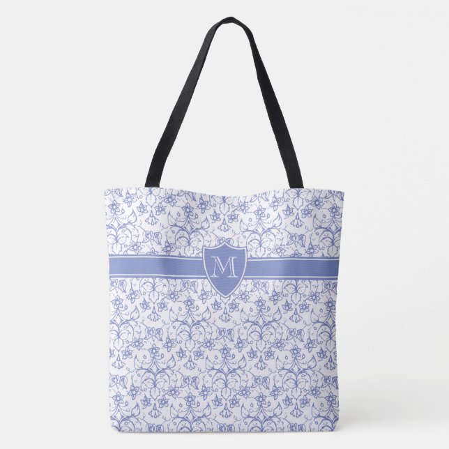 Tote Bag Monogramme sur Motif d'oignon bleu périphérique él (Dos)