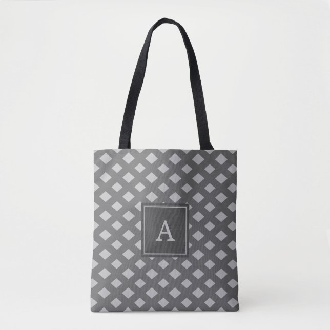 Tote Bag Monogramme sur Motif géométrique gris clair (Devant)