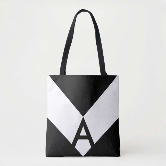 Tote Bag Monogramme sur Triangle Abstrait noir et blanc (Devant)