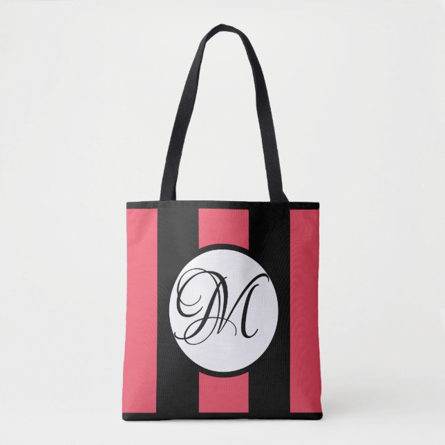 Tote Bag MONOGRAMME sur w/WATERMELON BLANC et rayures (Devant)