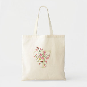 Tote Bag monogramme T mariage floral printemps Réception de